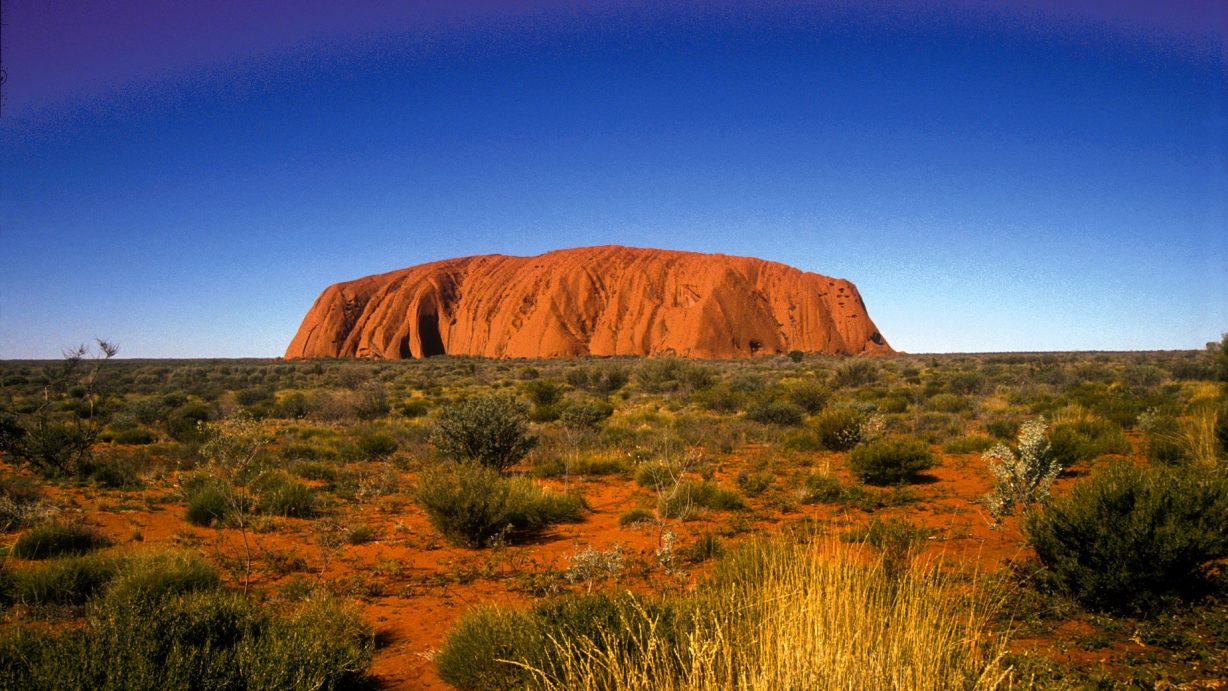 Ayers Rock/Uluru in central Australian desert, Northern Territory. 1992.